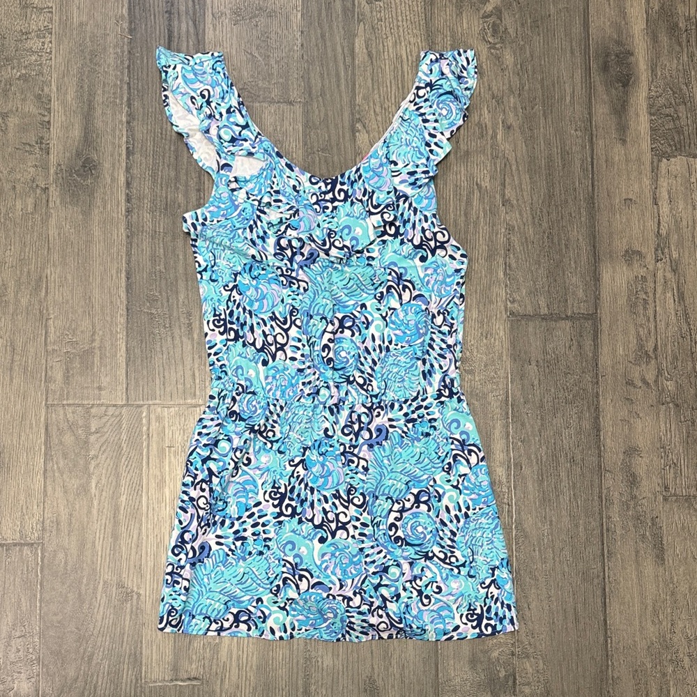 Lilly Pulitzer Blue and White Patterned Romper Dress